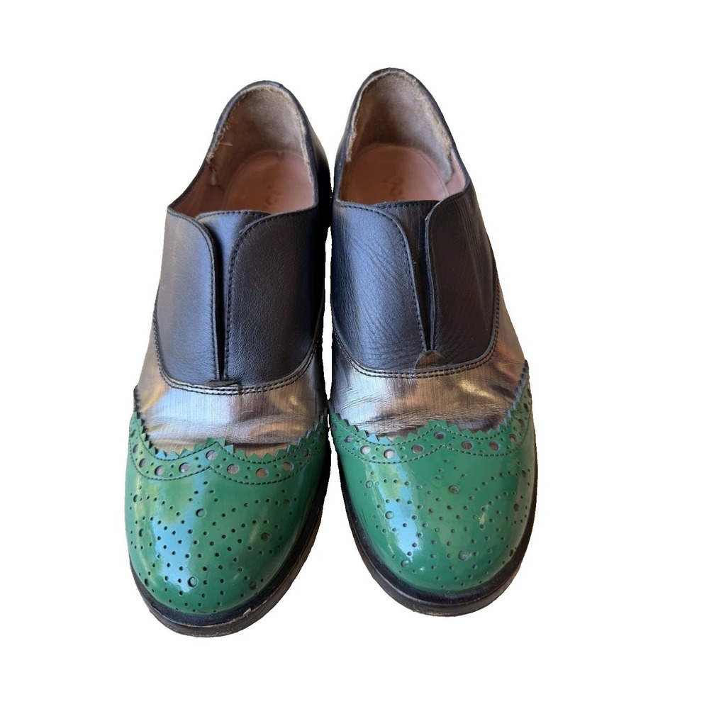 Pollini Womens Leather Wingtip Brogues Slip On Colorblock Green Sz EU38 US 7.5 8